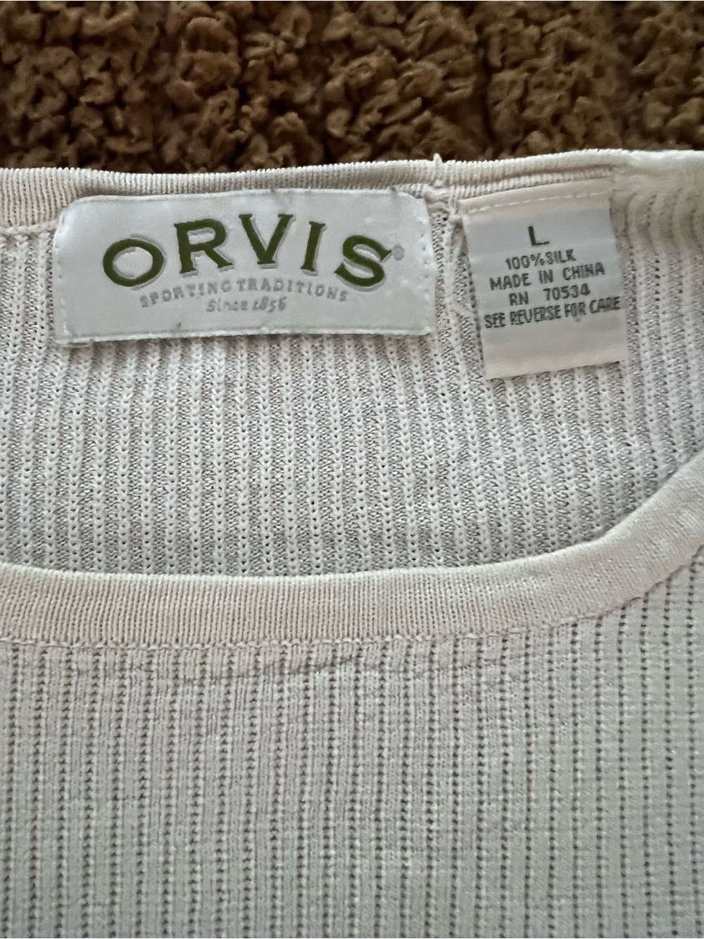 Orvis Cream Silk Ribbed Crewneck Top